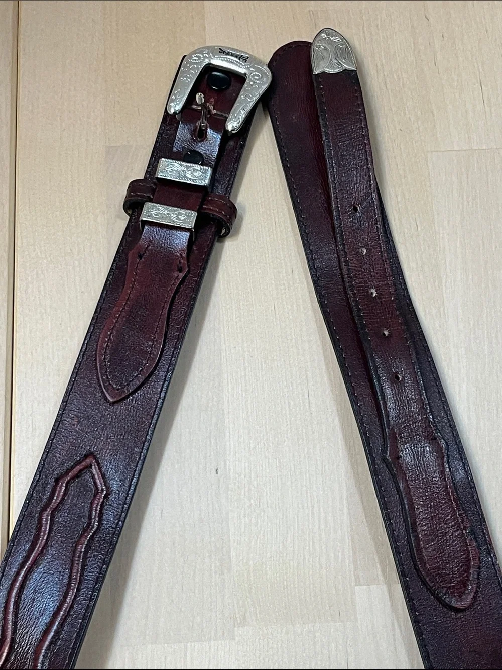 Nocona Cherry Brown Leather Western Belt w/ Silver Tone Hardware Men’s 36